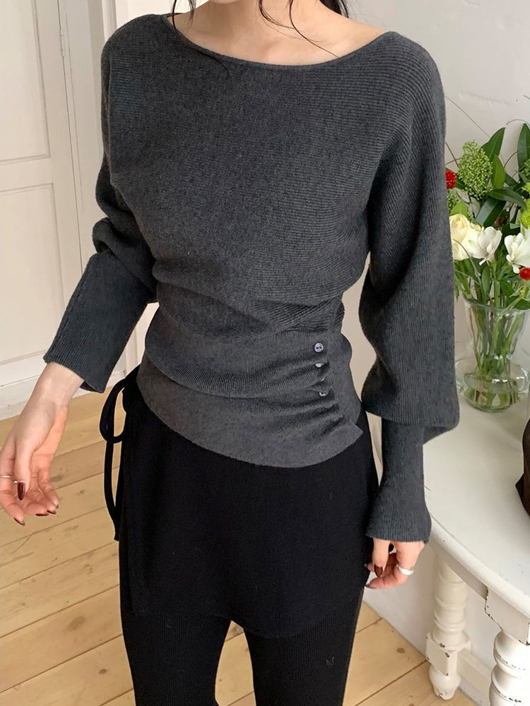 側綁帶細長腿假兩件裙褲