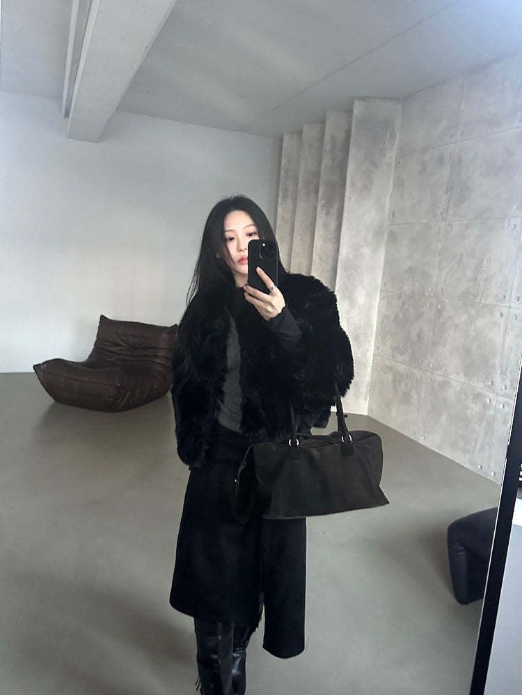 交疊側開叉不對稱細節裙