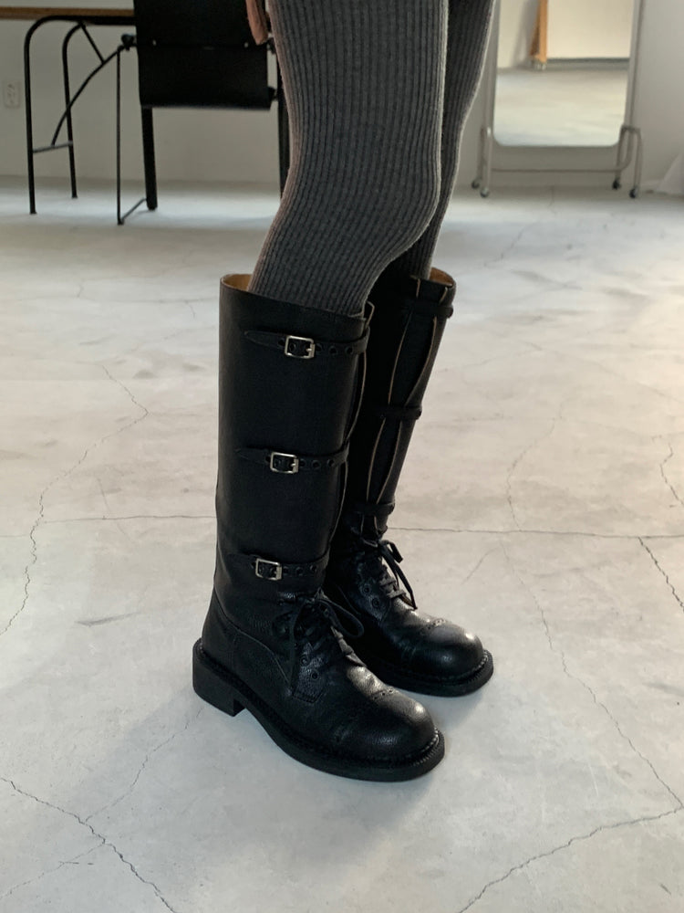 率性側扣綁帶長靴