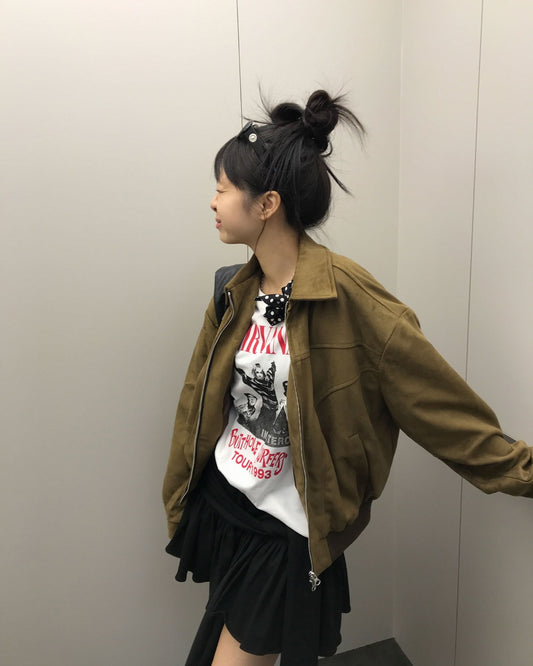 麂皮絨翻領壓線細節外套