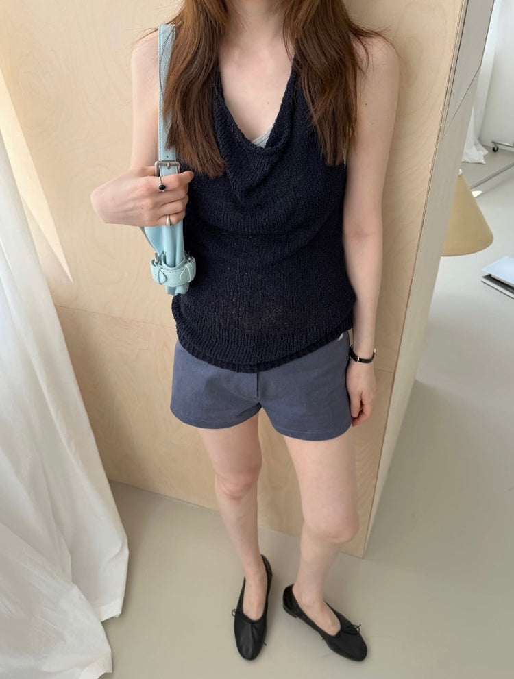 美色垂領粗針針織背心