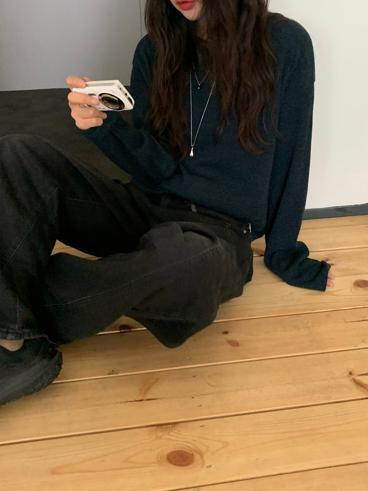 弧形側壓線廓形牛仔褲