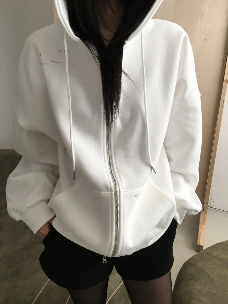 印花細節雙拉鏈連帽外套