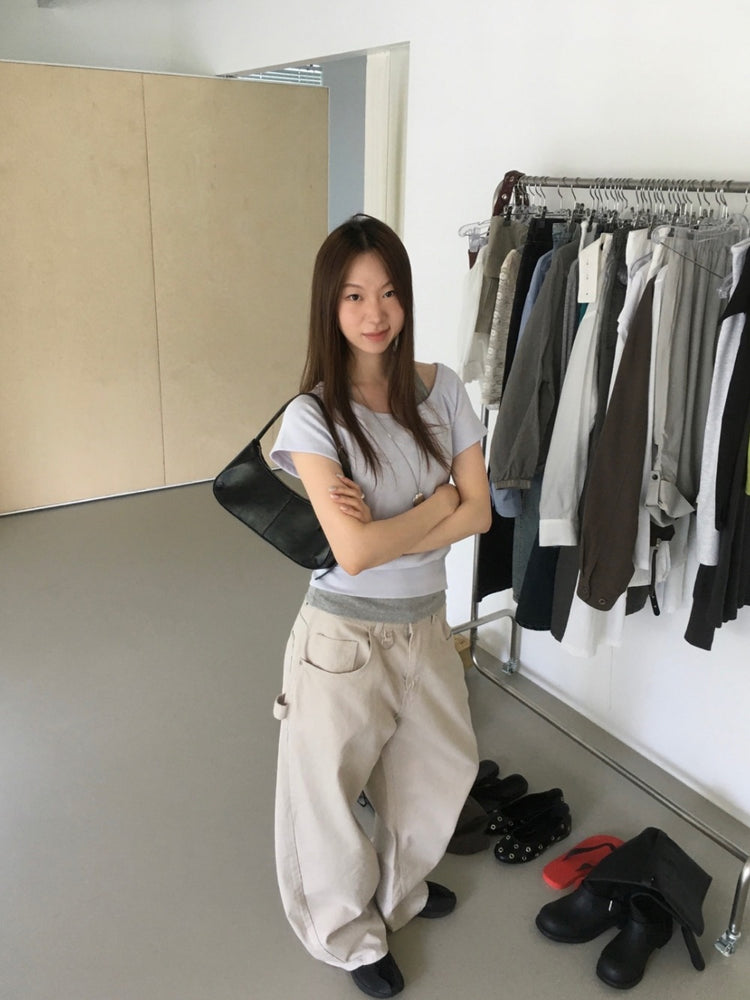 S/S 美肩撞色掛脖兩件式上衣