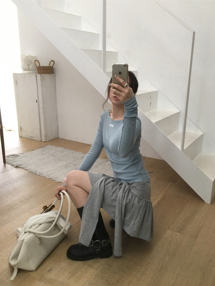 美色船領標籤骨線細節上衣