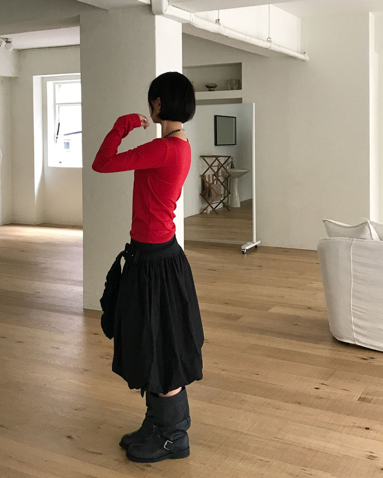 寬腰頭泡泡中裙