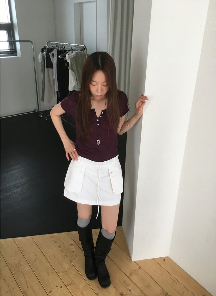 口袋鉚釘細節抽繩短裙