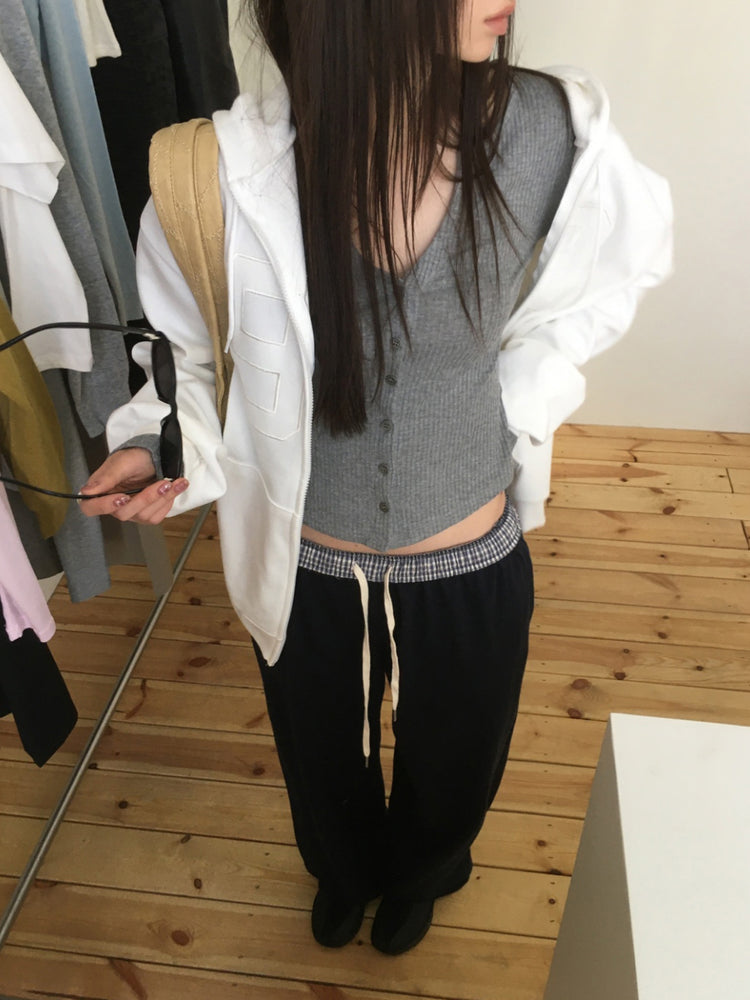 格紋反著腰頭細節棉褲