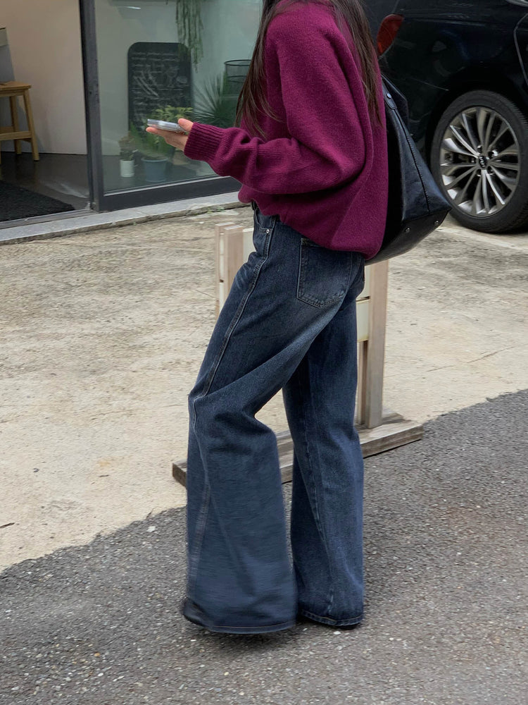 復古美刷色側前壓線細節牛仔褲