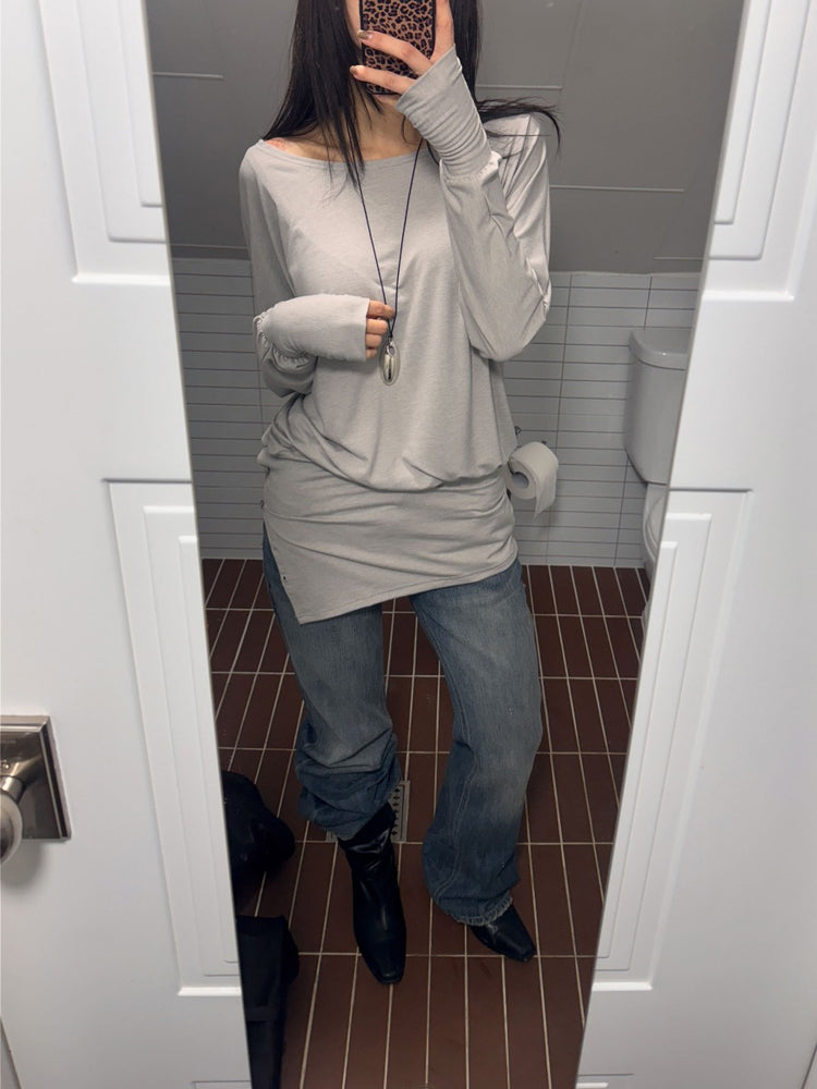 美肩側開叉指扣細節修腰連身裙