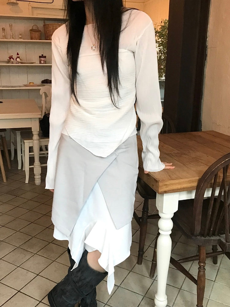 壓褶紋理三角巾兩件式上衣