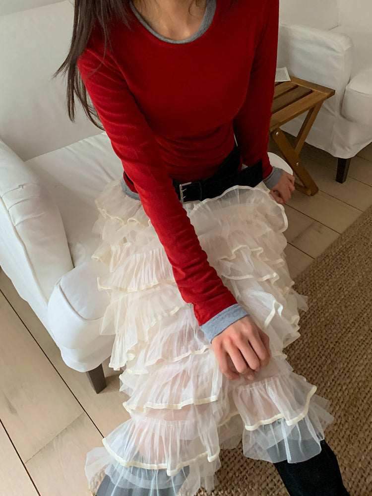 極美透紗蛋糕層次感及踝裙