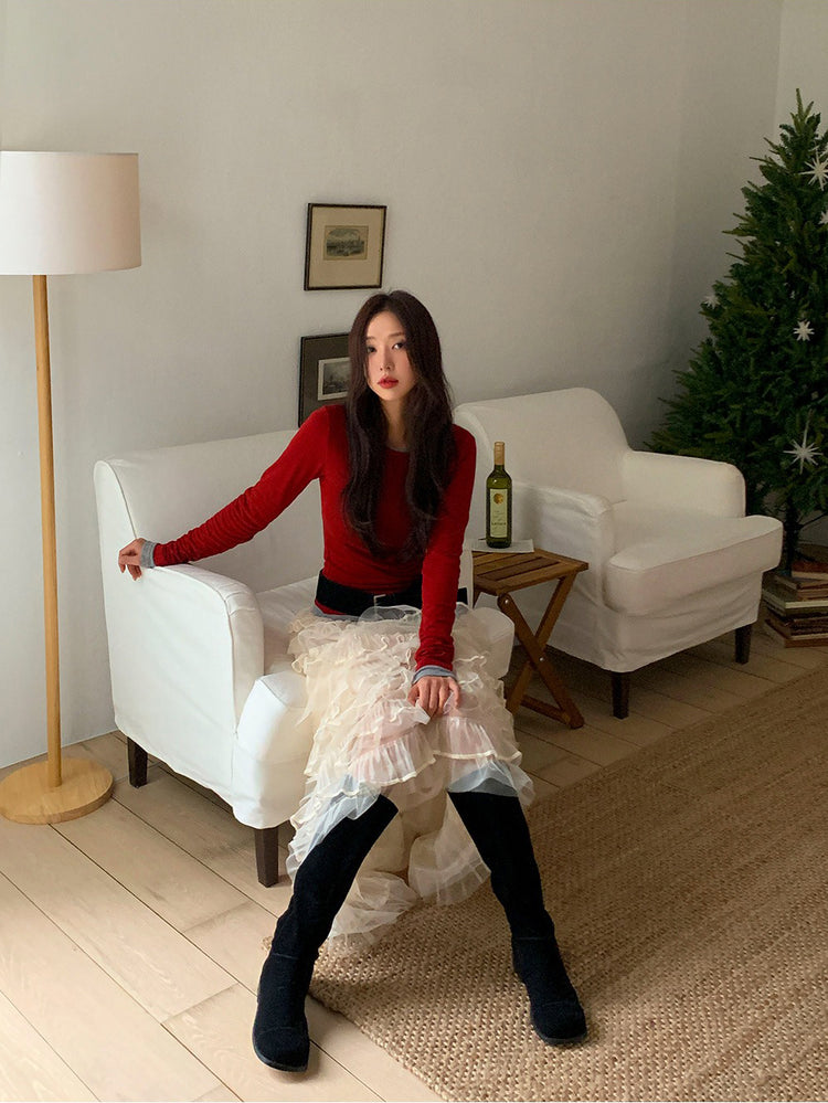 極美透紗蛋糕層次感及踝裙