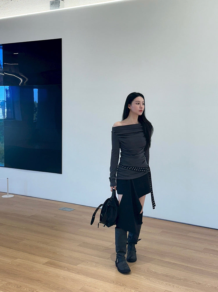 不規則下擺扣鈕短裙