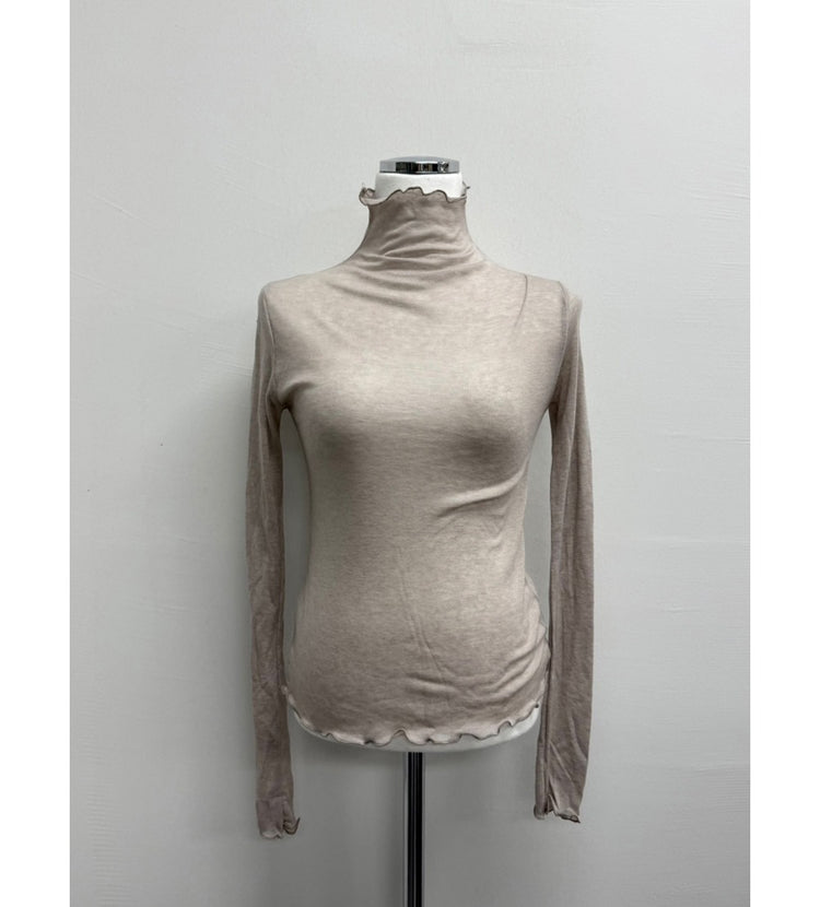 美色微透捲邊細節修身上衣