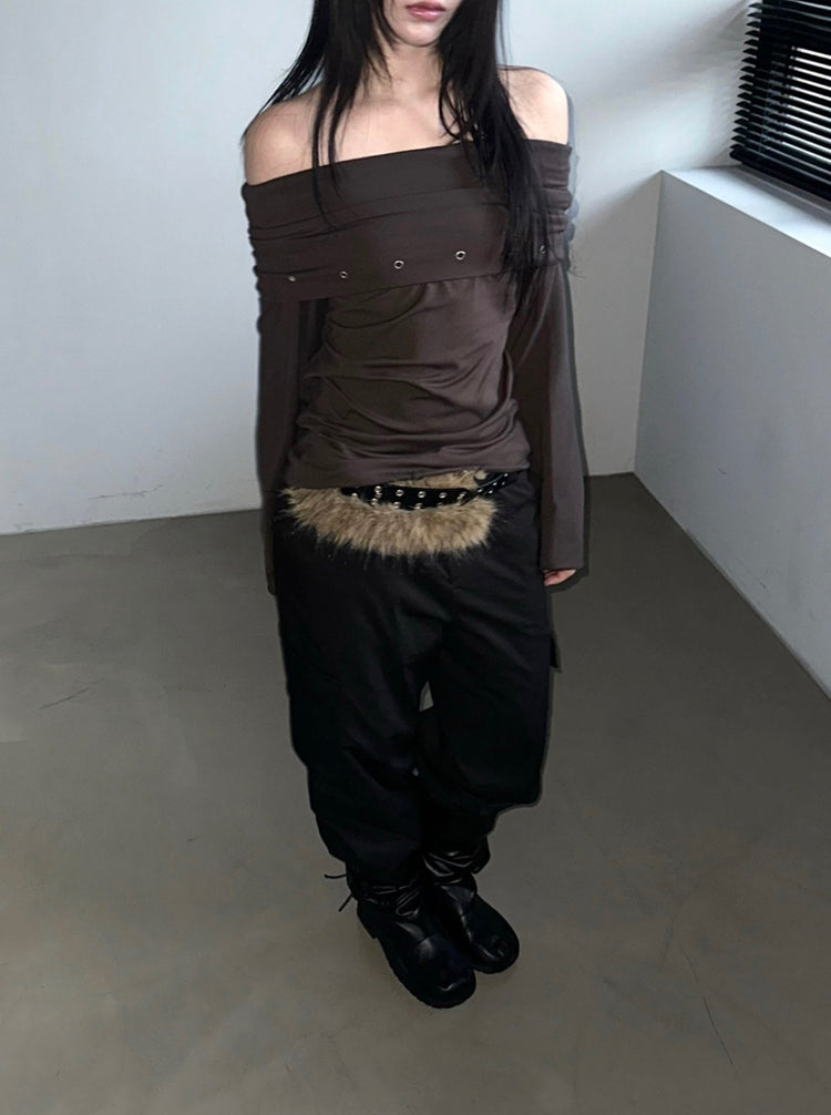 混色毛鐵扣細節腰帶