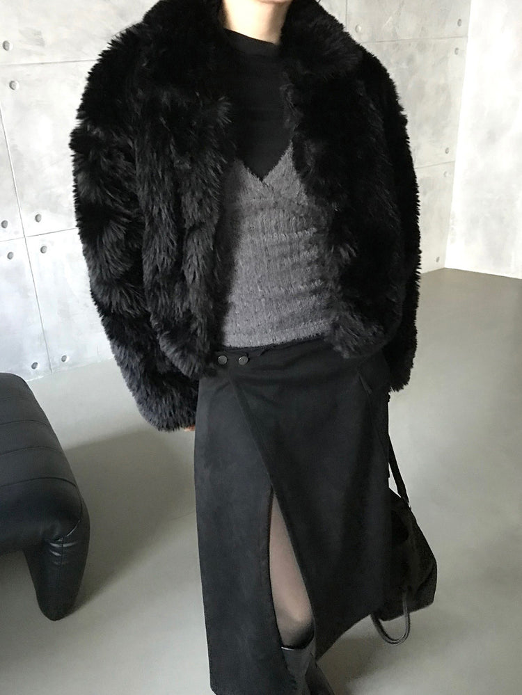 毛絨交疊細節背心