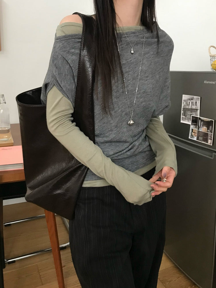 紋理寬肩帶容量袋