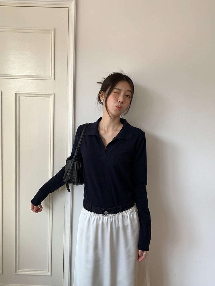 霧光澤蕾絲邊半裙