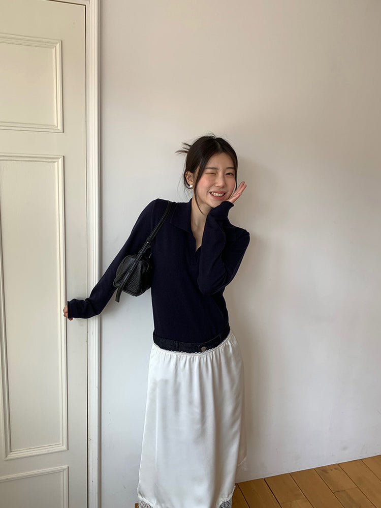 霧光澤蕾絲邊半裙