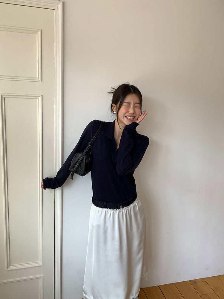 霧光澤蕾絲邊半裙