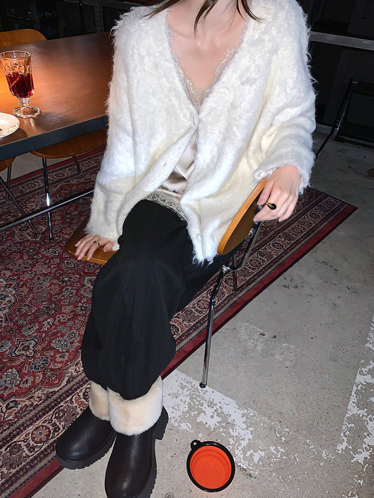 毛感細節排鈕寬鬆針織外套