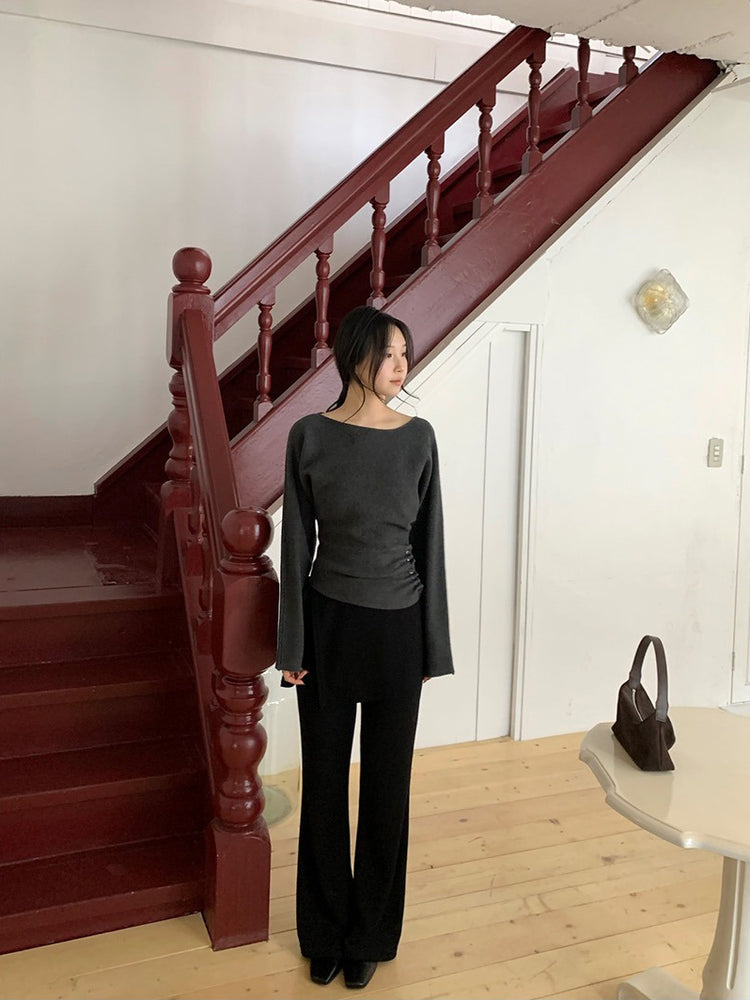 側綁帶細長腿假兩件裙褲