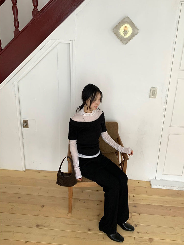 側綁帶細長腿假兩件裙褲