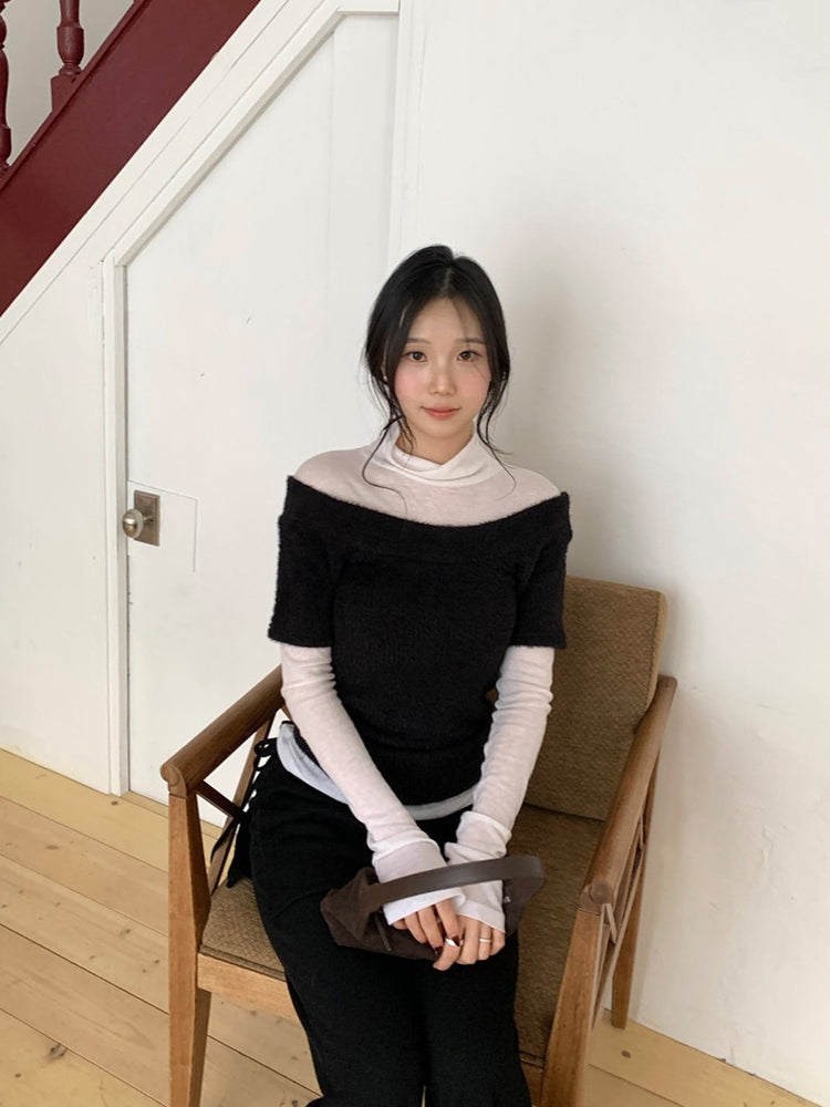 側綁帶細長腿假兩件裙褲