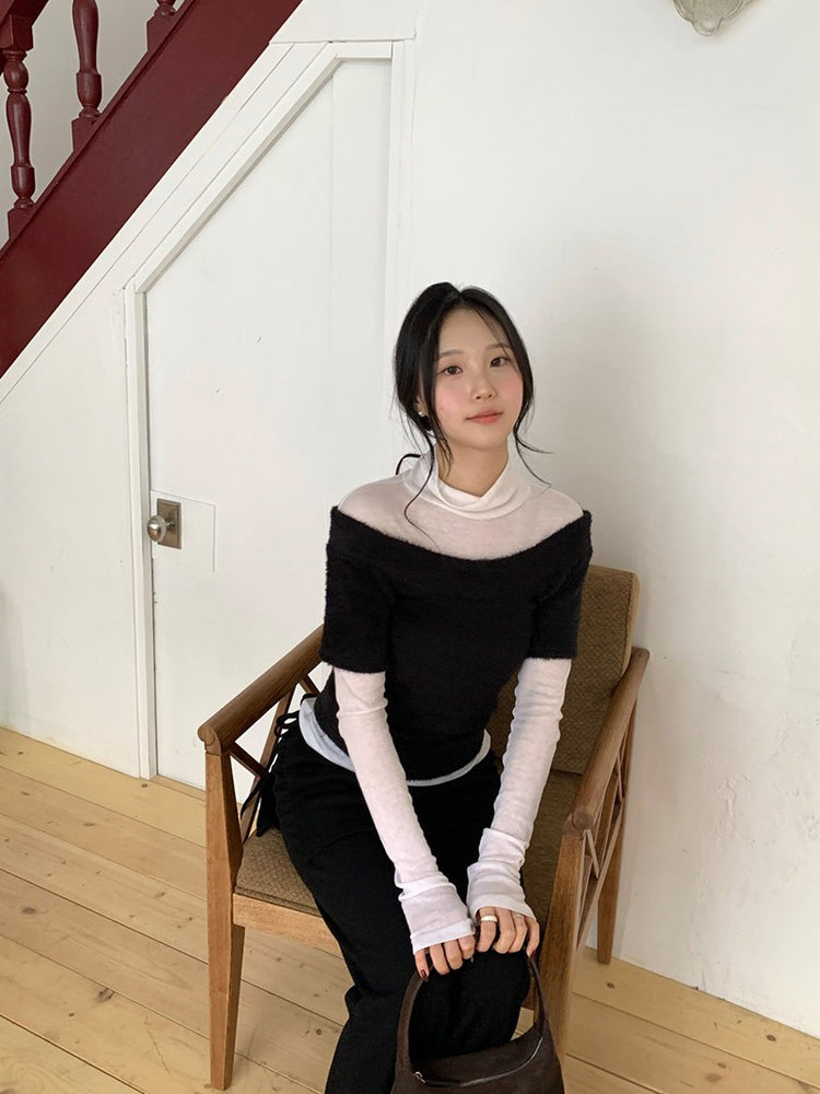 側綁帶細長腿假兩件裙褲