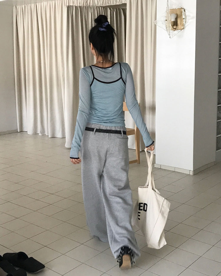 透膚撞色邊細節上衣