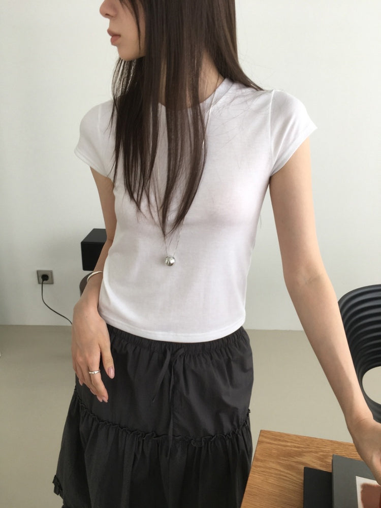 美色飛袖細節修身上衣