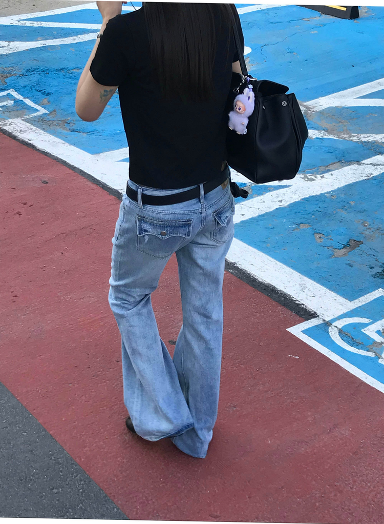 弧形口袋細節低腰牛仔褲