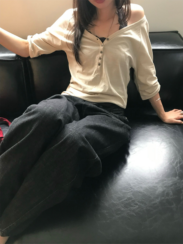 美背蕾絲U領修身上衣