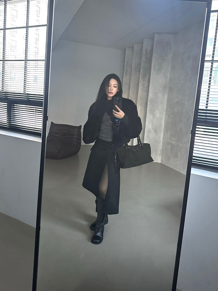 交疊側開叉不對稱細節裙