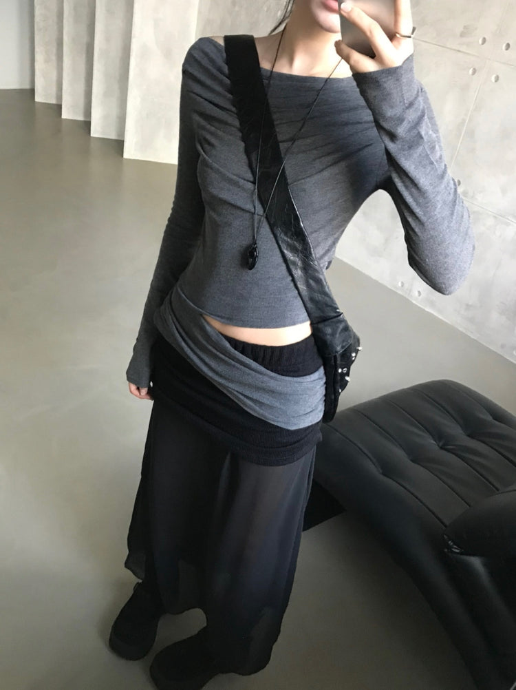 美肩側露腰細節上衣