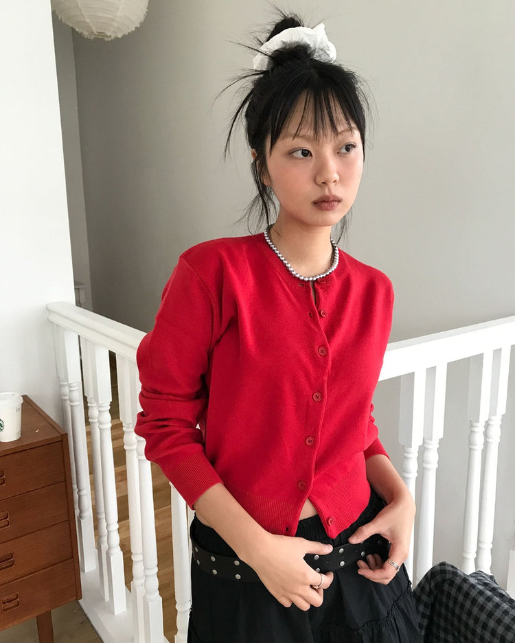 美色圓領排鈕針織外套