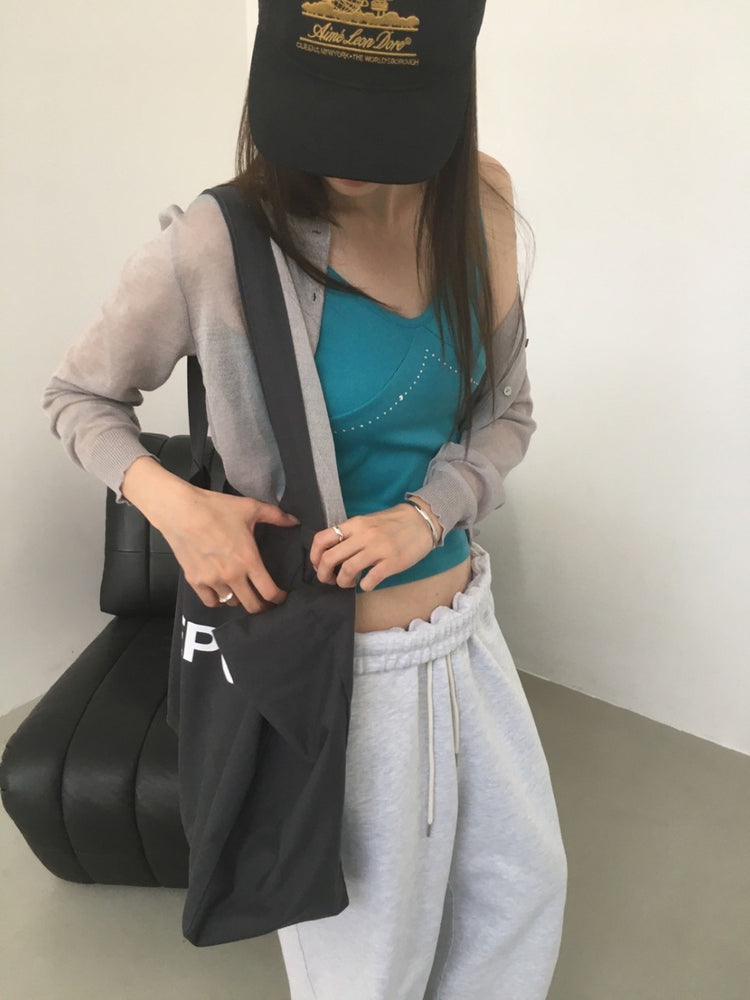 透膚圓領排鈕針織外套