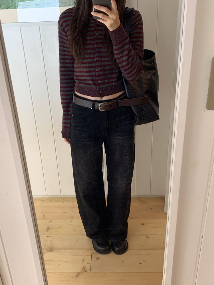 復古美刷色側前壓線細節牛仔褲