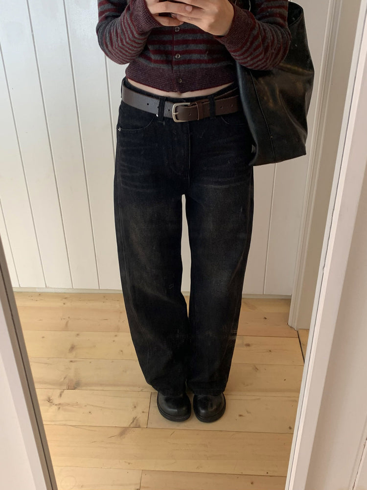 復古美刷色側前壓線細節牛仔褲