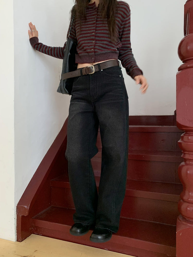 復古美刷色側前壓線細節牛仔褲