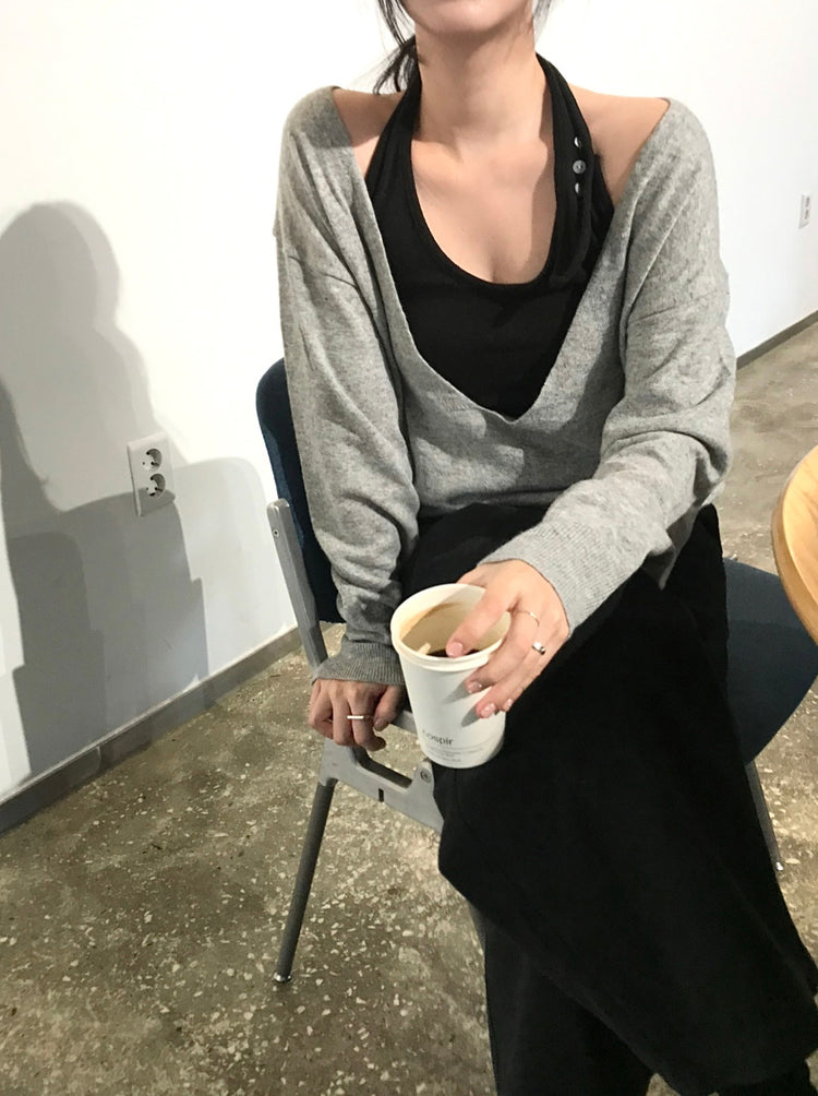 掛脖扣鈕細節背心