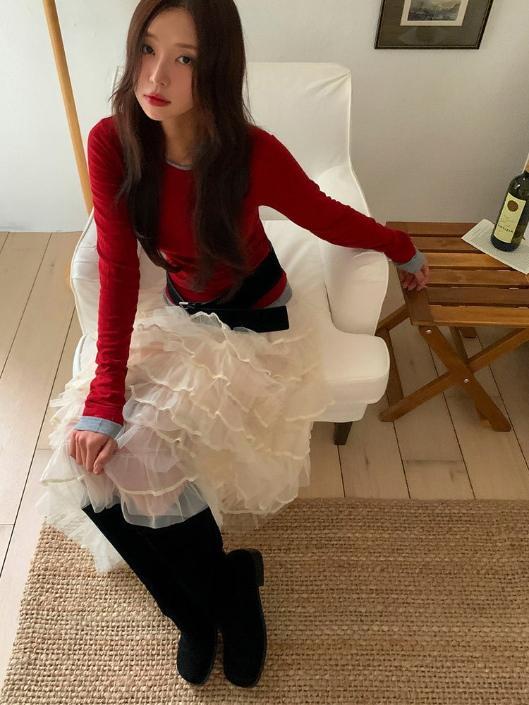 極美透紗蛋糕層次感及踝裙