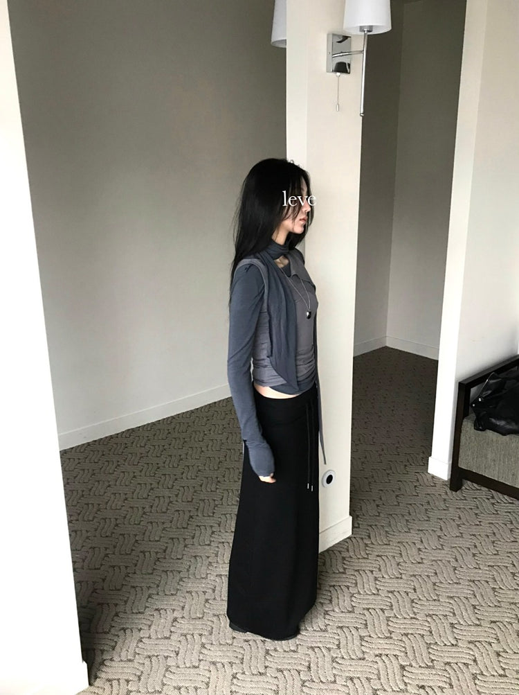 寬腰頭垂帶直裙