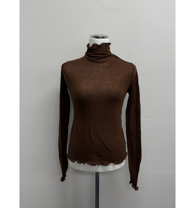 美色微透捲邊細節修身上衣