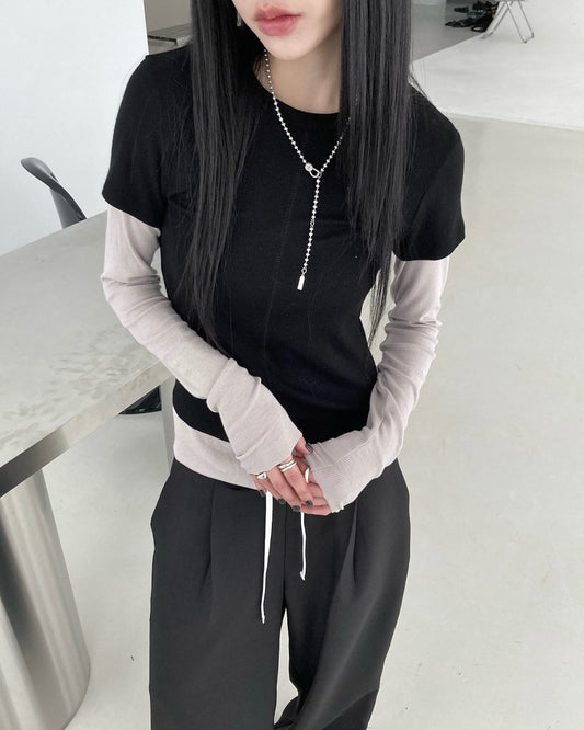 撞色層次感假兩件上衣