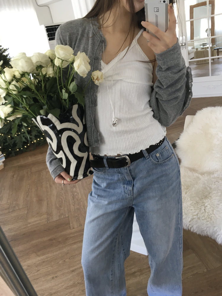 交疊蕾絲捲邊細節背心