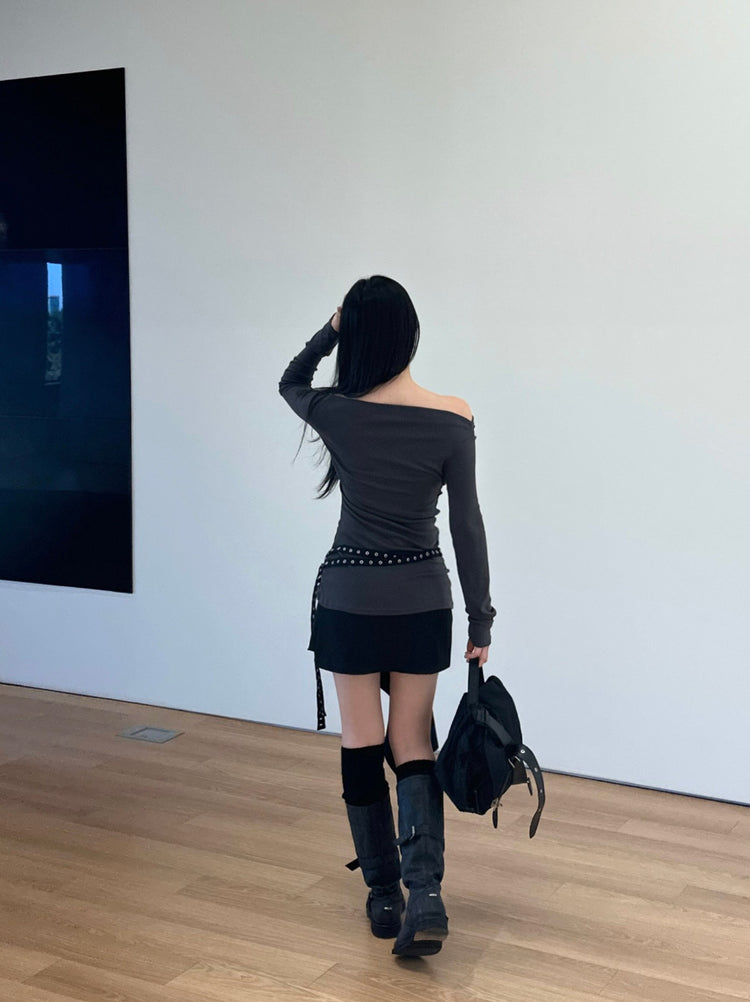 不規則下擺扣鈕短裙