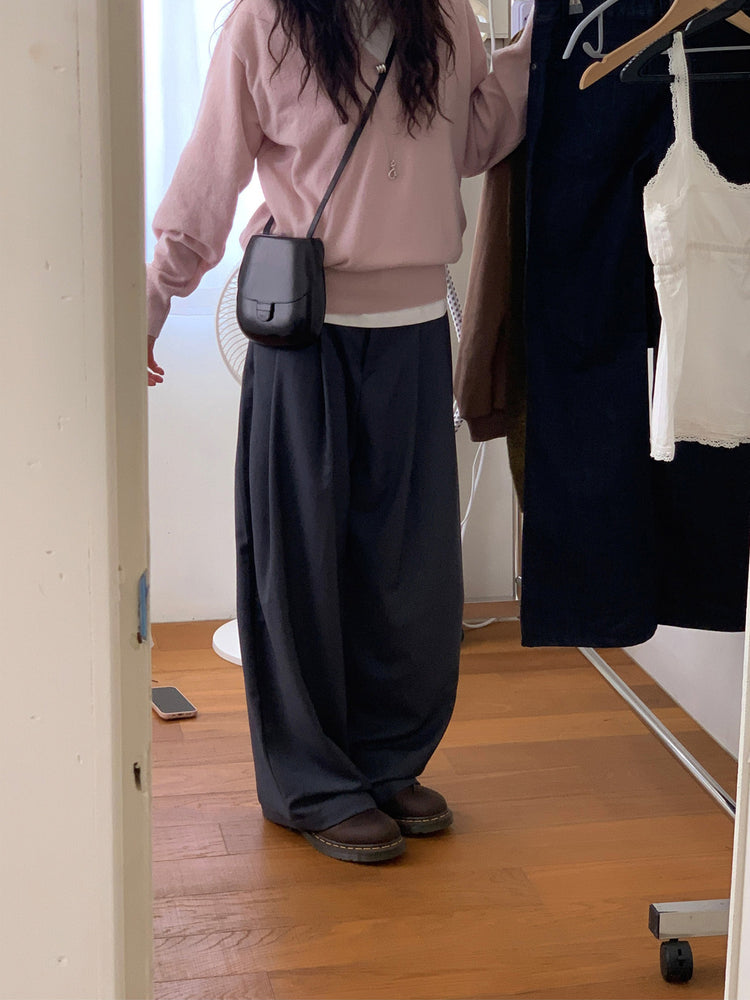 高質雙壓褶口袋細節直褲