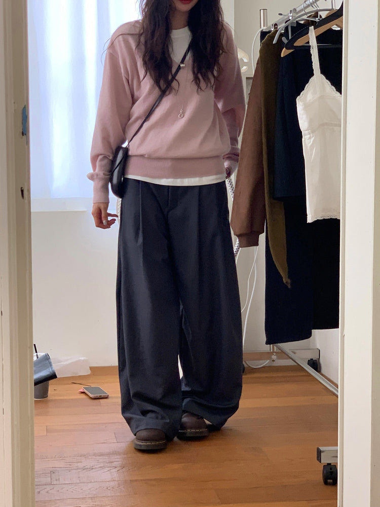 高質雙壓褶口袋細節直褲